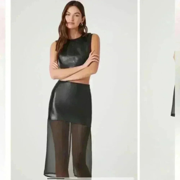 Forever 21 Dresses & Skirts - NWOT Forever 21 Sheer Faux Leather Midi Skirt Jr. Size Medium